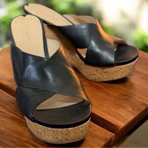 Via Spiga Black Leather Platform Sandals